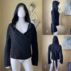 Black Bell Sleeve Wrap Hoodie